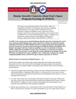 Russia: Security Concerns About Iran's Space Program Growing