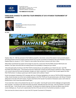 Fans Have Chance to Join Pga Tour Winners at 2013 Hyundai Tournament of Champions