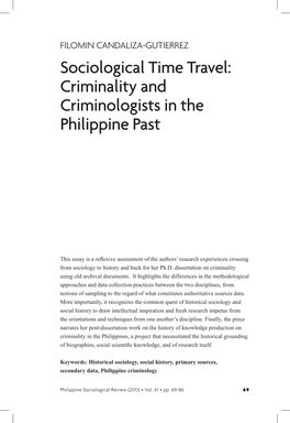 Sociological Time Travel: Criminality and Criminologists in the Philippine Past