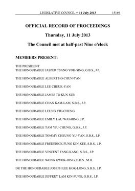 OFFICIAL RECORD of PROCEEDINGS Thursday, 11 July