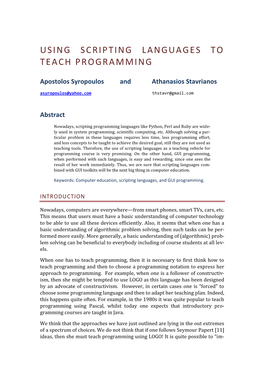 Using Scripting Languages to Teach Programming