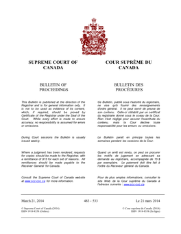 Supreme Court of Canada Cour Suprême Du Canada
