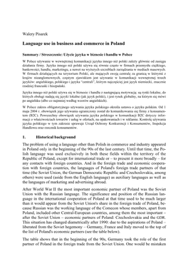 Language Use in Business and Commerce in Poland