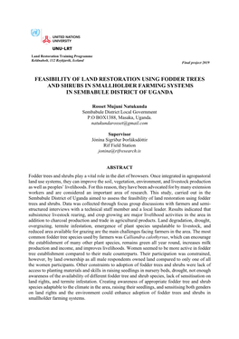 Feasibility of Land Restoration Using Fodder Trees and Shrubs in Smallholder Farming Systems in Sembabule District of Uganda