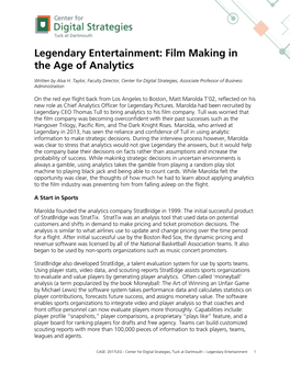 Legendary Entertainment: Film Making in the Age of Analytics