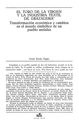 El Toro De La Virgen Y La Industria Textil En Grazalema. Serrán Pagán, Ginés