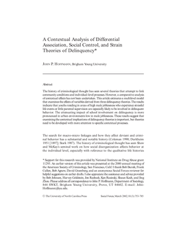 A Contextual Analysis of Differential Association, Social Control, and Strain Theories of Delinquency*