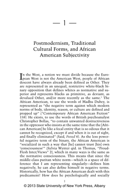 Postmodernism, Traditional Cultural Forms, and African American Subjectivity