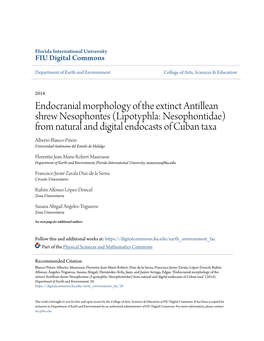 Endocranial Morphology of the Extinct Antillean Shrew Nesophontes (Lipotyphla: Nesophontidae) from Natural and Digital Endocasts