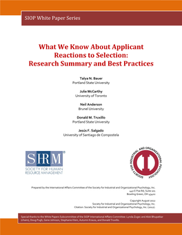 Applicant Reactions to Selection: Research Summary and Best Practices