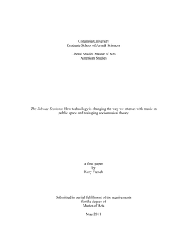 The Subway Sessions: How Technology Is Changing the Way We Interact with Music in Public Space and Reshaping Sociomusical Theory