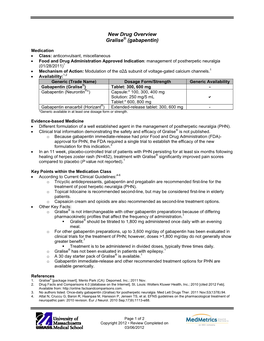 New Drug Overview Gralise® (Gabapentin)