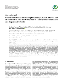 Research Article Genetic Variation in Taste Receptor Genes (SCNN1B