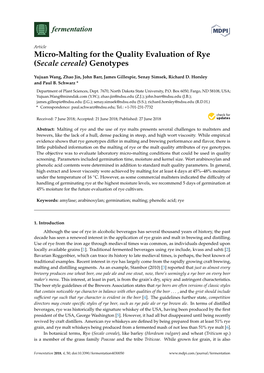 Micro-Malting for the Quality Evaluation of Rye (Secale Cereale) Genotypes