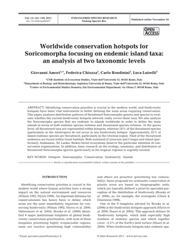 Worldwide Conservation Hotspots for Soricomorpha Focusing on Endemic Island Taxa: an Analysis at Two Taxonomic Levels