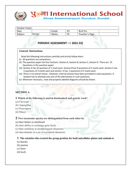 Periodic Assessment – I 2021-22]