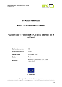 Guidelines for Digitization, Digital Storage and Retrieval