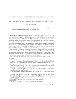 Disjoint Unions of Topological Spaces and Choice