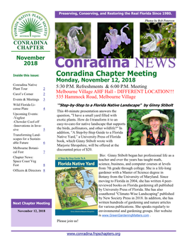 Conradina Chapter Meeting Monday, November 12, 2018 Conradina Native Plant Tour 2 5:30 P.M