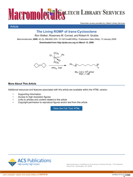 The Living ROMP of Trans-Cyclooctene Ron Walker, Rosemary M