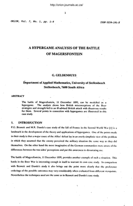 A Hypergame Analysis of the Battle of Magersfontein