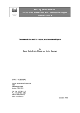 Working Paper Series on Rural-Urban Interactions and Livelihood Strategies