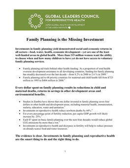 Family Planning Is the Missing Investment