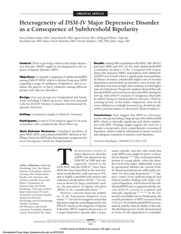 Heterogeneity of DSM-IV Major Depressive Disorder As a Consequence of Subthreshold Bipolarity