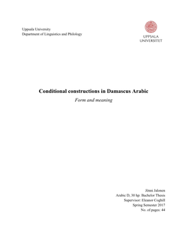 Conditional Constructions in Damascus Arabic Form and Meaning