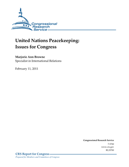 United Nations Peacekeeping: Issues for Congress