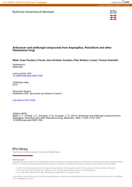 Anticancer and Antifungal Compounds from Aspergillus, Penicillium and Other Filamentous Fungi