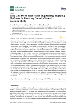 Early Childhood Science and Engineering: Engaging Platforms for Fostering Domain-General Learning Skills