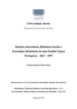 Relações Interétnicas, Dinâmicas Sociais E Estratégias Identitárias De Uma Família Cigana Portuguesa – 1827 – 1957