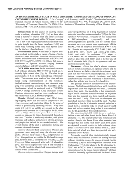 An H Chondrite Melt Clast in an Ll Chondrite: Evidence for Mixing of Ordinary Chondrite Parent Bodies