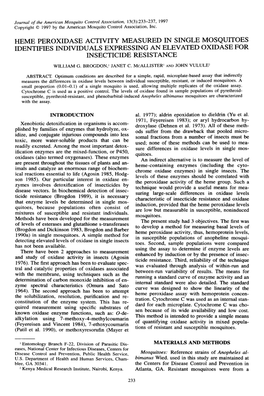 Heme Peroxidase Activity Measured in Single Mosquitoes Identifies Individuals Expressing an Elevated Oxidase for Insecticide Resistance