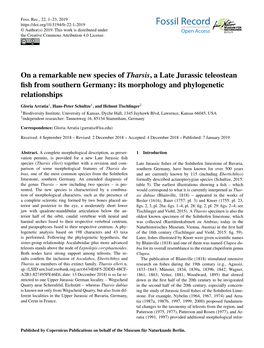 On a Remarkable New Species of Tharsis, a Late Jurassic Teleostean Fish from Southern Germany: Its Morphology and Phylogenetic R