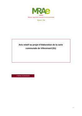 Avis Relatif Au Projet D'élaboration De La Carte Communale De Villevenard