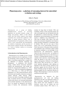 Planctomycetes – a Phylum of Emerging Interest for Microbial Evolution and Ecology