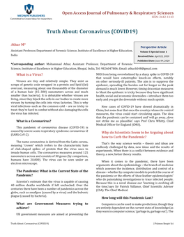 Truth About: Coronavirus (COVID19) Journal: OAJPRS