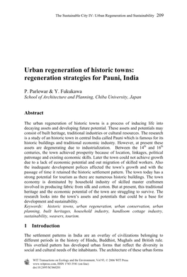 Urban Regeneration of Historic Towns: Regeneration Strategies for Pauni, India