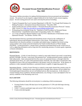 Perennial Stream Field Identification Protocol May 2003