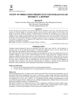 Study on Irrigation Projects in Chamarajanagar District: a Report