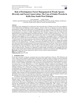 Role of Participatory Forest Management in Woody Species Diversity and Forest Conservation: the Case of Gimbo Woreda in Keffa Zone South West Ethiopia