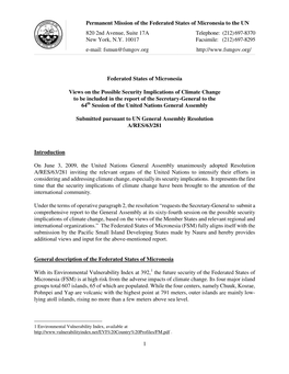 Micronesia to the UN 820 2Nd Avenue, Suite 17A Telephone: (212) 697-8370 New York, N.Y