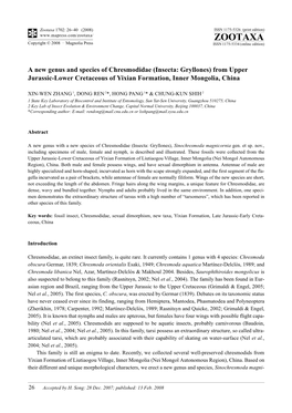 Zootaxa, a New Genus and Species of Chresmodidae