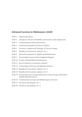 Advanced Lectures in Mathematics (ALM)