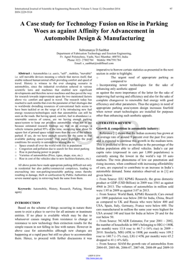 A Case Study for Technology Fusion on Rise in Parking Woes As Against Affinity for Advancement in Automobile Design & Manufacturing