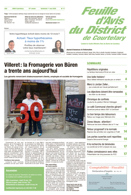 Villeret : La Fromagerie Von Büren a Trente Ans Aujourd'hui