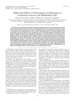 Differential Effects of Paromomycin on Ribosomes of Leishmania Mexicana and Mammalian Cellsᰔ Marisa M