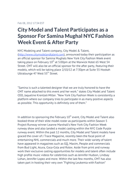 City Model and Talent Participates As a Sponsor for Samina Mughal NYC Fashion Week Event & After Party